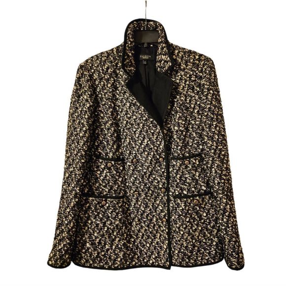 TALBOTS Black & Gold Metallic Tweed  Double Breasted Blazer - Size 16 - Picture 1 of 7